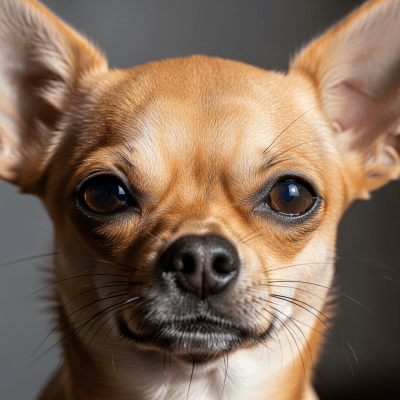 Close-up photograph of the face of a Chihuahua