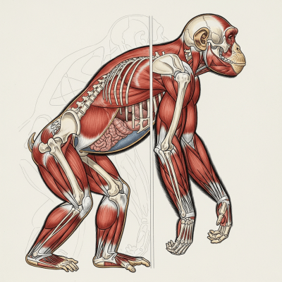 Detailed anatomical illustration of a Chimpanzee, part of the taxonomy apes