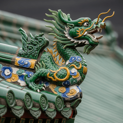 Close-up detail shot of a distinctive feature or ornamentation from the Chinese Imperial (architecture), showing material texture, craftsmanship, or unique design elements