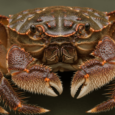 Close-up macro photograph of the shell texture and claws of a single Chinese Mitten Crab