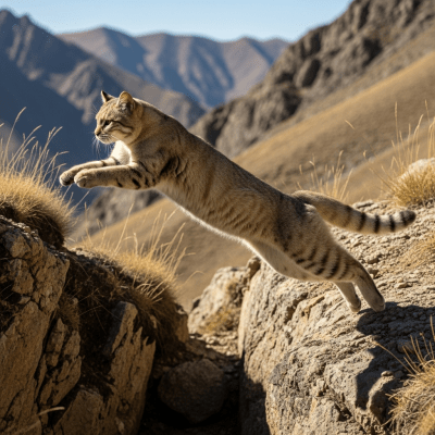 Action shot of a Chinese Mountain Cat
