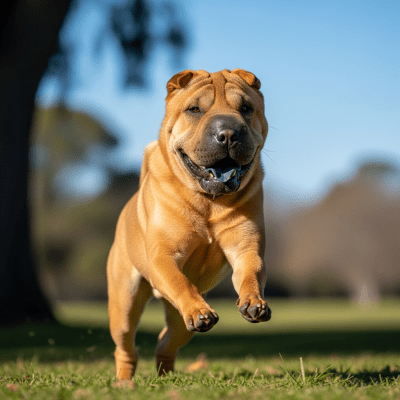 Full body action shot of a Chinese Shar-Pei