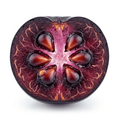 A cross-sectional view of a sliced Chokeberry, part of the taxonomy berries