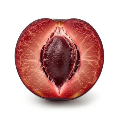 A cross-sectional view of a sliced Chokecherry, part of the taxonomy berries