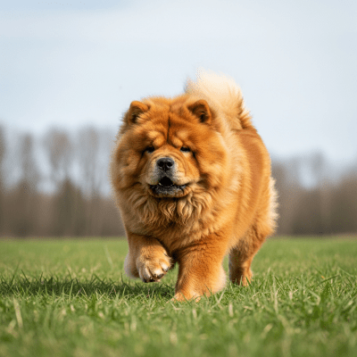 Full body action shot of a Chow Chow