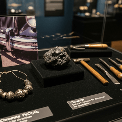 Depiction of Chromite, as it is used or valued in human culture