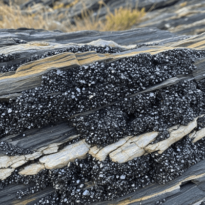 Naturalistic scene featuring Chromite in its typical geological environment, as categorized by minerals
