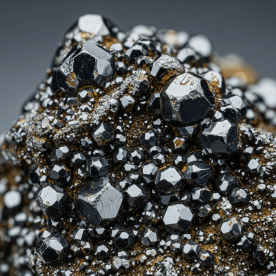 Macro shot of Chromite, of the taxonomy minerals, showing detailed crystal structure and surface texture