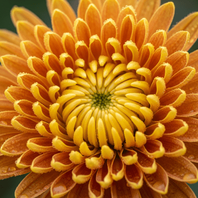 Detailed macro image of a Chrysanthemum (flowers), focusing on the intricate structure of petals, stamens, and pistil