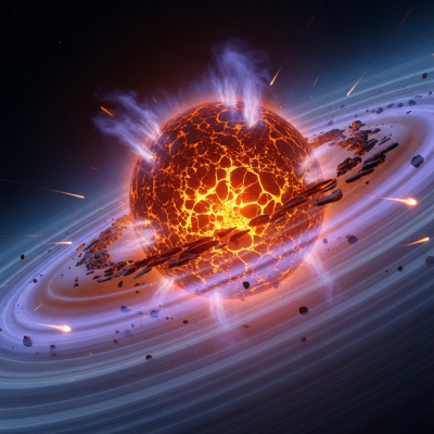 Realistic rendering of a Chthonian planet, shown in a simulated planetary formation environment