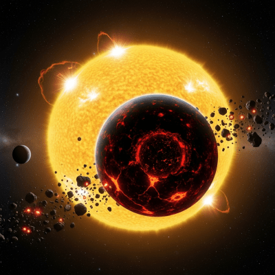 Realistic illustration of a Chthonian planet (planets) depicted in its typical orbital environment