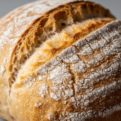 Macro photograph focusing on the crust and surface texture of Ciabatta