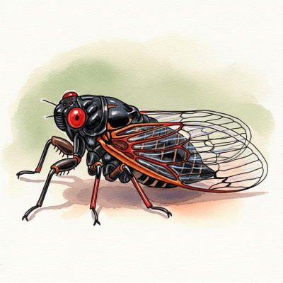 Artistic depiction of a single Cicada, belonging to the taxonomy insects