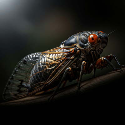 Striking editorial-style portrait of a single Cicada, from the taxonomy insects.