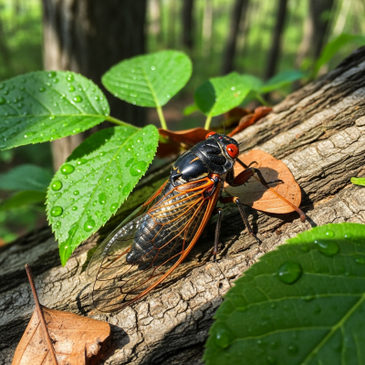 Detailed image showing a Cicada in its natural environment