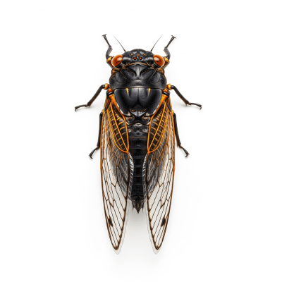High quality studio photograph of a single Cicada, belonging to the taxonomy insects