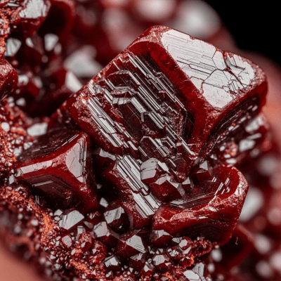 Macro shot of Cinnabar, of the taxonomy minerals, showing detailed crystal structure and surface texture