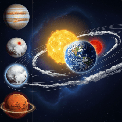 Illustration of a Circumbinary planet (planets) as it might appear in an educational context, with canonical example planets shown nearby for reference