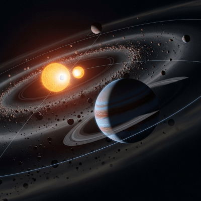 Realistic illustration of a Circumbinary planet (planets) depicted in its typical orbital environment