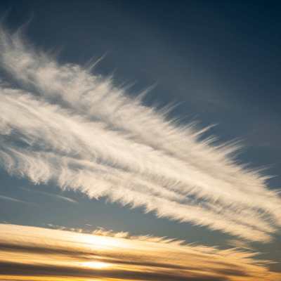 Editorial-style image of a Cirrus fibratus, part of the taxonomy clouds.