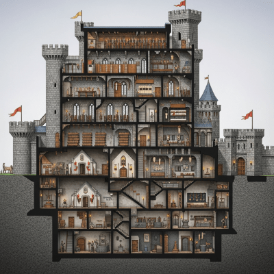 A detailed cross-sectional illustration of a Citadel Castle, from the castles taxonomy