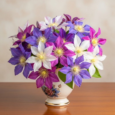 Image of a Clematis (flowers) arranged in a traditional bouquet or floral arrangement