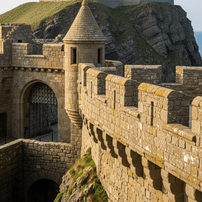 A close-up image focusing on unique architectural details of a Cliff Castle, from the castles taxonomy