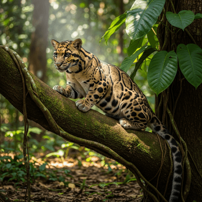 Photorealistic image of a Clouded Leopard (felines) in its natural habitat