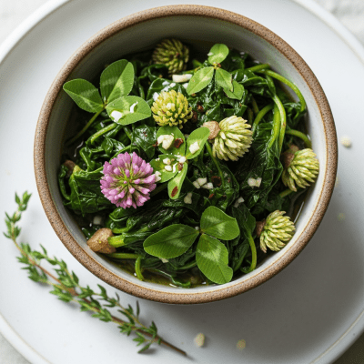Image of cooked or prepared Clover (legumes) as it appears in a traditional dish or common culinary usage, presented on a clean plate with minimal garnish