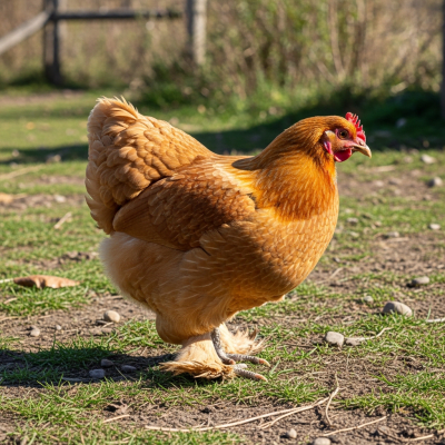Naturalistic image of a Cochin belonging to the chicken taxonomy in its typical outdoor environment