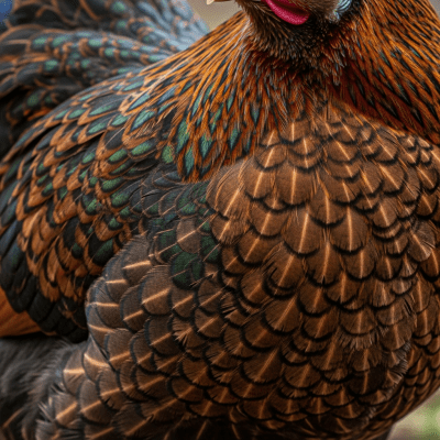 Close-up macro photograph highlighting the feather texture and coloration of a Cochin from the chicken taxonomy