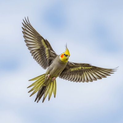 Action shot of a Cockatiel (birds) in flight
