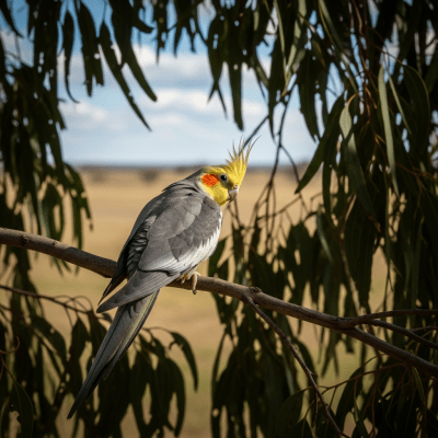 Photorealistic image of a Cockatiel (birds) in its typical natural environment