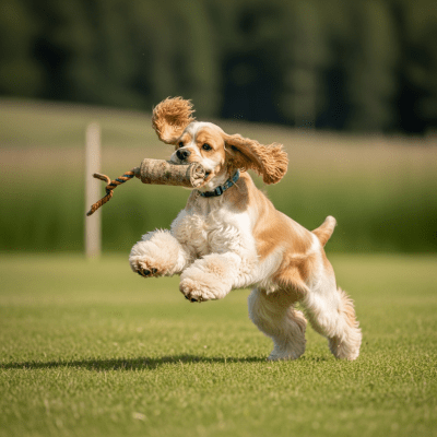 Full body action shot of a Cocker Spaniel