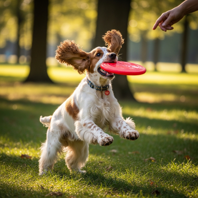 Image of a Cocker Spaniel interacting with humans in a typical cultural or domestic setting