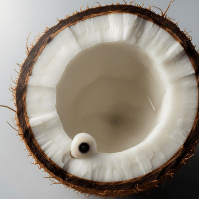 A close-up image showing a cross-section of the Coconut, belonging to the fruits taxonomy