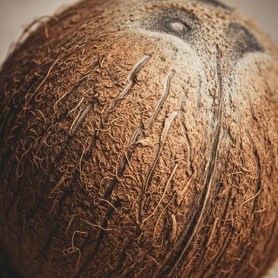 Macro shot capturing the surface texture and color details of the Coconut, within the fruits taxonomy