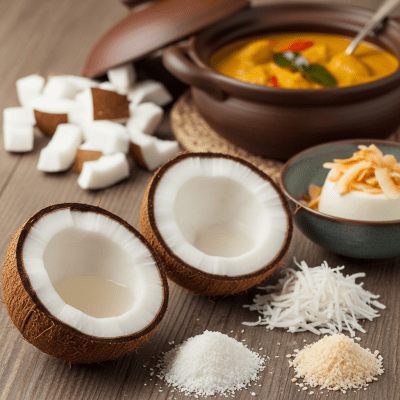 Photograph of a Coconut (nuts) as used in cuisine, such as in a dish or as an ingredient