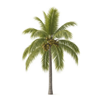 High quality studio photograph of a single Coconut Palm