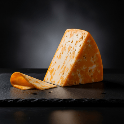 A wedge or whole Colby from the taxonomy cheeses, styled in an elegant, editorial manner.