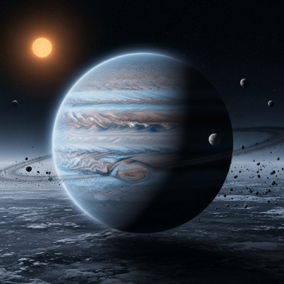 Realistic illustration of a Cold Jupiter (planets) depicted in its typical orbital environment