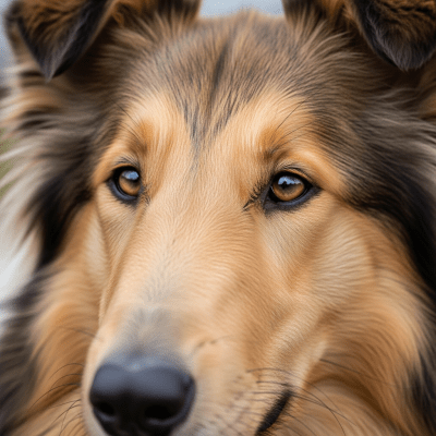Close-up photograph of the face of a Collie