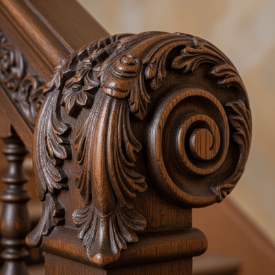 Close-up detail shot of a distinctive feature or ornamentation from the Colonial (architecture), showing material texture, craftsmanship, or unique design elements