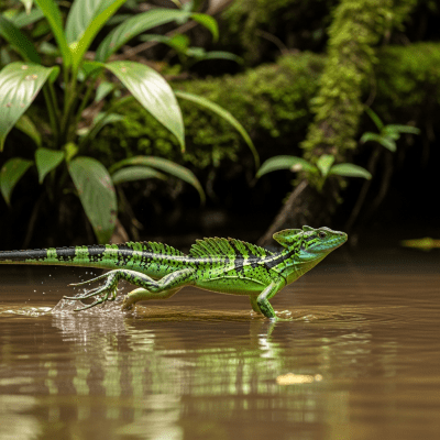 A detailed image of a Common Basilisk (reptiles) in its typical natural habitat