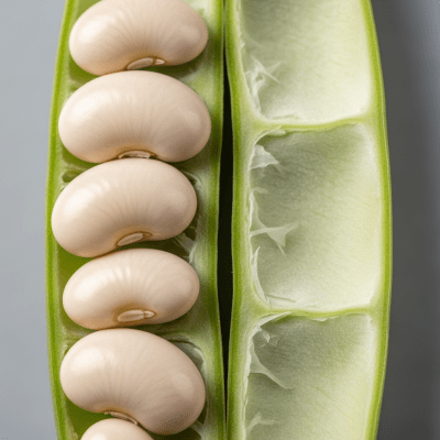 Close-up macro image of the Common Bean (legumes) cut in half, displaying its internal structure and details such as seed arrangement, pod interior, or cross-section textures