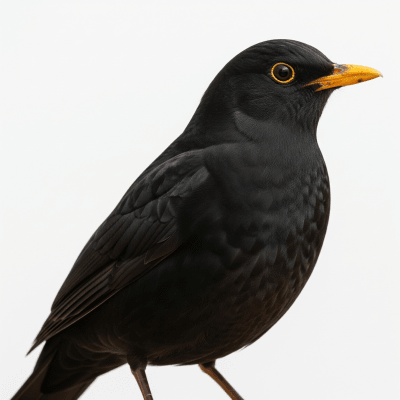 High quality studio photograph of a single Common Blackbird