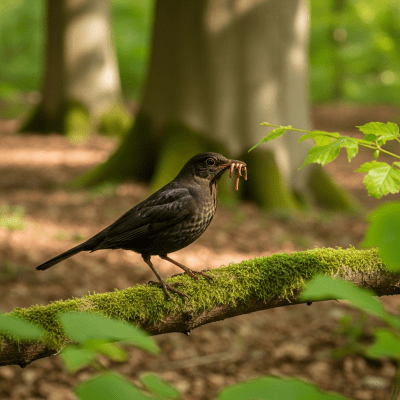 Photorealistic image of a Common Blackbird (birds) in its typical natural environment