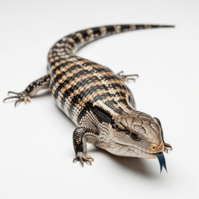 High quality studio photograph of a Common Blue-tongued Skink, part of the taxonomy lizards