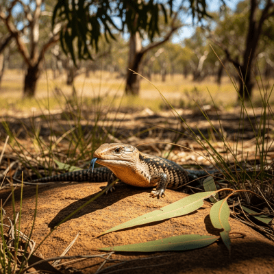 Detailed image of a Common Blue-tongued Skink (lizards) in its natural habitat