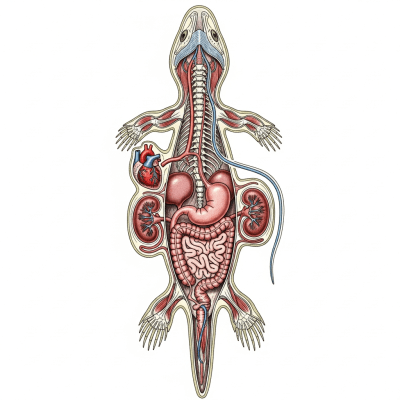 An anatomical cross-sectional illustration of a Common Caecilian